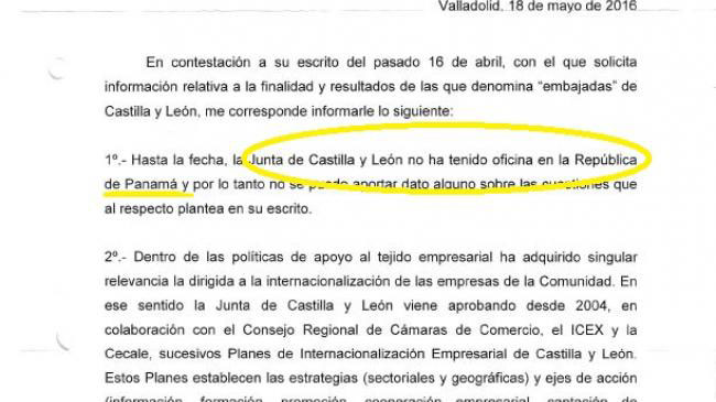 Respuesta de la Junta de Castilla Y León a una misiva enviada en Abril de 2016